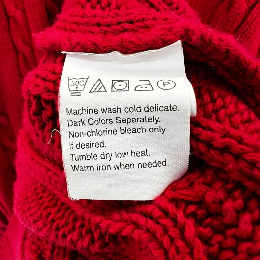 Vintage Y2k Chaps Ralph Lauren Men's‎ Red Cotton Cable Knit Pullover Sweater XL